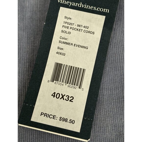 NWT Vineyard Vines Classic Fit 5 Pocket Corduroy Pants Men’s 40x32 Blue Stretch - Picture 8 of 13